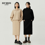 深呼吸DEEP BREATH女装明线撞色休闲卫衣半身裙套装女A301459 A200249 黑-上衣 L (4)