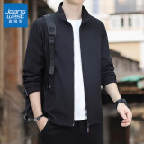 真维斯（JEANSWEST）春秋季外套男士2025新款春季薄款纯色立领宽松风衣休闲夹克上衣服 JK8302黑色【常规】 2XL