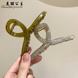 美丽公主 大号网红抓夹亚克力盘发优雅气质鲨鱼夹后脑勺头饰发卡 13#果冻绿色+灰色
