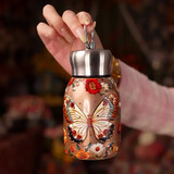 COOKSS保温杯高颜值女生网红复古国风金孔雀水杯316不锈钢口袋小胖丁杯 复古金蝴蝶 300ml