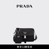 PRADA/普拉达【礼物】男士Re-Nylon和Saffiano牛皮革邮差包 黑色