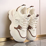 红蜻蜓品牌女鞋捡漏真皮老爹鞋女2025新款增高软底防滑休闲运动鞋 卡其色 37