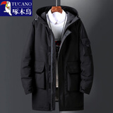 啄木鸟（TUCANO）冬季中长款羽绒服男士大码白鸭绒连帽羽绒服男青年保暖外套男上衣 059中长款黑色 XL (120-140斤）