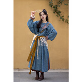 池夏【中国符号:碧城】唐制人棉圆领袍亚麻灯笼裤原创改良汉服 秋 碧城三件套(含腰带) S （第二批预售）