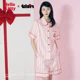 野兽派家居（tbh）三丽鸥Hello Kitty天丝棉家居服套装四季可外穿条纹软棉棉睡衣女 天丝棉短款家居服套装 粉红条纹 XS
