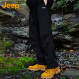 吉普（JEEP）工装裤男夏季直筒裤子男士运动冲锋伞兵休闲男裤 黑色 XL