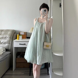 沂懿吊带连衣裙女裙子夏天2025新款大码海边沙滩裙小个子显瘦遮肚子 吊带花苞连衣裙【蓝色】 M