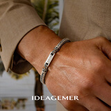 IDEAGEMER925银麻花手链男士个性轻奢复古欧美潮流高级感痞帅百搭男生手饰 简约时尚银手链【21CM】