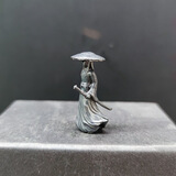 纯铜做旧32mm迷你侠客剑客刀客人物小摆件奇石盆景微景观造景装饰 黄铜实心氧化做旧高3.2厘米重9