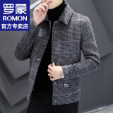 罗蒙（ROMON）毛呢夹克男士秋冬季新款时尚商务格子翻领外套加厚保暖上衣服男装 2903灰色 XL （120-135斤左右）