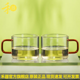 禾器茶杯水杯茶具 带把手高硼硅耐热加厚透明玻璃杯小号对杯泡茶杯 清禾杯2支装（琥珀色）