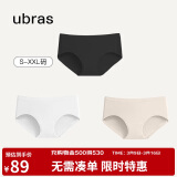 ubras女士内裤女抗菌底裆中腰三角裤黑色+白色+瓷肌色M