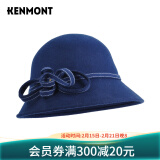 卡蒙（Kenmont）女士帽子冬季时尚潮英伦复古盆帽蝴蝶结小礼帽秋冬大檐帽毡帽2593 宝蓝色 可调节(57cm)