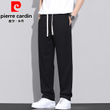 皮尔卡丹（pierre cardin）休闲裤男春夏季薄款裤子男宽松直筒裤男士华夫格阔腿裤运动男长裤 【单条】黑色 2XL （145-160斤）