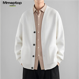 MMOPTOP日系纯色针织衫长袖男士春秋季复古宽松V领开衫MT2350杏色XL