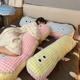 呼呼熊卡通格子长条抱枕女生卧室床上侧睡夹腿娃娃枕头孕妇靠枕床头靠垫 绿色格子抱枕90cm