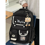 丛林鸟学院风可爱大容量书包女小学生高颜值双肩包初中女生高中学生背包 黑色【饼干挂件+1个星星徽章】