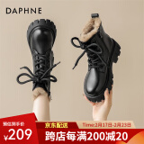 达芙妮（DAPHNE）马丁靴女英伦风增高防滑踝靴品牌女靴百搭厚底短靴2024冬季 黑色厚绒 37 标准码