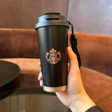 星巴克杯子美式咖啡杯不锈钢水杯保温杯保冷杯车载杯随手杯送礼 黑色金底送小熊挂坠 520ml