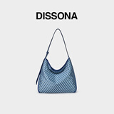 DISSONA迪桑娜女包幸运锦囊hobo包老花包单肩手提包情侣通勤包中性腋下包 牛仔色-大号（肩带可调节）