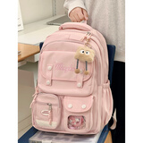 丛林鸟学院风可爱大容量书包女小学生高颜值双肩包初中女生高中学生背包 粉色【饼干挂件+1个星星徽章】