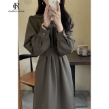 clotho Rennie连衣裙女2024春秋新款修身显瘦气质百褶韩版打底百搭中长款裙子 咖色 XL