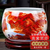 景韵雅成 景德镇陶瓷器新中式聚宝盆开业装饰摆件家居客厅玄关乔迁礼品 鸿运当头（描金款）+底座+五帝钱