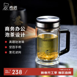 希诺抗菌双层玻璃杯男家用商务办公水杯带手柄泡茶杯子XN-9005K 420mL