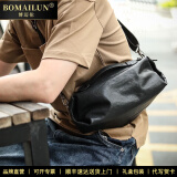 博迈伦（BOMAILUN）斜挎包男士单肩包【优质牛皮】时尚机车骑行胸包大容量真皮通勤包 黑色 28*13*13cm