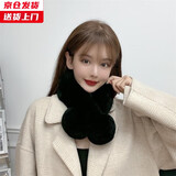 槿城真毛獭兔毛围巾女冬季保暖百搭可爱交叉皮草围脖濑兔毛绒加厚TT02 双球纯黑色