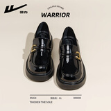 回力小皮鞋女冬季加绒保暖百搭厚底增高黑色英伦风通勤上班乐福鞋子女 黑色miu 36