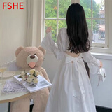 FSHE法式初恋设计感背部镂空有里布蝴蝶结白色长款连衣裙2025新款 L_穿115到125斤