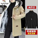 啄木鸟（TUCANO）棉衣派克服男冲锋上衣服冬天加绒加厚外套潮流中长款男士棉袄棉服 21195卡其色+黑色毛衣 新年战袍 XL 125-140斤左右