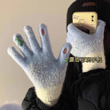 雪伦朵雪花手套冬季女加绒保暖新年送礼物棉手套可爱户外防风防寒线手套 蓝色