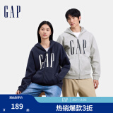 Gap男女装2024秋季新款印花字母logo抓绒连帽卫衣休闲660128外套 灰色 180/100A(XL) 亚洲尺码