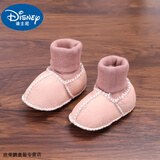 迪士尼（Disney）羊皮毛一体婴儿鞋袜保暖加厚秋冬季宝宝棉鞋软底不掉学步鞋0-6-12 粉红色 小羊皮加厚 1双 均码 内长12CM(6-12个月)