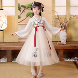 九虞氏女童汉服连衣裙襦裙儿童汉服童装夏季中国风中大童唐装公主裙 杏色 中款长度 170 （适合153-162cm）