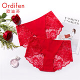 欧迪芬内裤女性感蕾丝无痕轻薄中腰提臀棉质平角裤送女友礼物 XK9A25