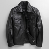 啄木鸟（TUCANO）真皮皮衣男阿美咔叽牛皮纹复古石磨做旧秋冬中年男士宽松纯皮外套 复古咔叽皮衣 黑色春秋冬 2XL (体重150-170斤) 要加厚留言备注