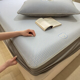 雅鹿A类凉席冰丝席冰豆豆凉席夏季母婴级空调软席家用宿舍可水洗折叠 小冰熊蓝-床笠款YS 1.8*2m凉席+枕套2只