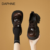 达芙妮厚底米奇头单鞋2025春季新款时尚百搭大头JK小皮鞋布洛克乐福鞋 亮面棕色 40