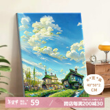 好久不见数字油画diy手绘涂鸦丙烯油彩画夏天绿色风景画画填色手工装饰画