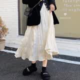 妙奕嘉白色半身裙夏季裙子2026新款高级长裙小个子雪纺半裙A字裙百褶裙 复古肌理感褶皱半身裙 均码 【杏色】
