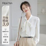 FitonTon长袖衬衫女秋冬款蝴蝶结系带设计感职业气质衬衣缎面上衣白色 M