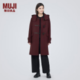 无印良品（MUJI）女式羊毛混牛角扣大衣长款连帽毛呢呢子外套秋冬季外衣女装 深紫红色 L (165/88A)