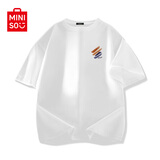 名创优品（MINISO）纯棉白色短袖男新款潮牌男生半袖t恤青少年百搭正肩圆领上衣体恤 白色(浮光笔刷胸标) L /175(30天质量问题全额退)