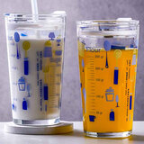 帕莎帕琦进口刻度玻璃杯牛奶饮料耐热可微波炉钢化水杯570ML42287蓝色带盖