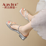 奥古狮登（Agsdon）拖鞋女夏季新款套趾水钻珍珠凉拖女时尚钻条拖鞋 442152 银色 37