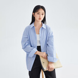 茵曼简约通勤休闲春女装宽松经典复古长袖白衬衫上衣 海蓝色 S 