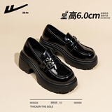 回力厚底乐福鞋女鞋2025冬季新款英伦黑色休闲小皮鞋女通勤百搭单鞋子 黑色【6cm 超轻厚底】 36